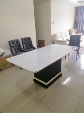 Dining Table | Marble Top Dining Table | Solid Wood Dining Table Leg | Dining Table Deliver To Putrajaya