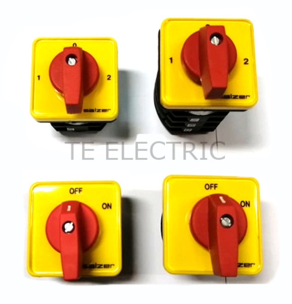 SALZER 16A 1 POLE / 3 POLE ON OFF SELECTOR SWITCH / 1 - 0 -2 SELECTOR SWITCH YELLOW PLATE RED KNOB