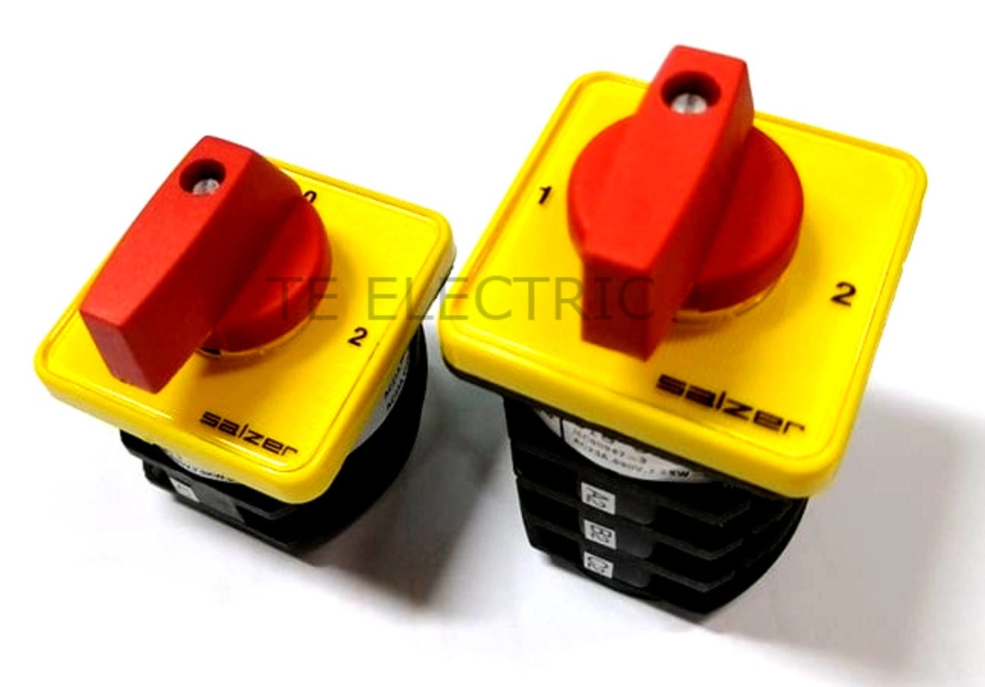 SALZER 16A 1 POLE / 3 POLE ON OFF SELECTOR SWITCH / 1 - 0 -2 SELECTOR SWITCH YELLOW PLATE RED KNOB