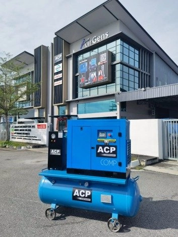 ( 5 In 1 ) 10.0HP “ACP” DIRECT DRIVE ROTARY SCREW AIR COMPRESSOR C/W REFRIGERATED AIR DRYER, PRE-FILTER AND AFTER FILTER ON 300L HORIZONTAL AIR RECEIVER TANK, MODEL : RS 10A - P/300/D