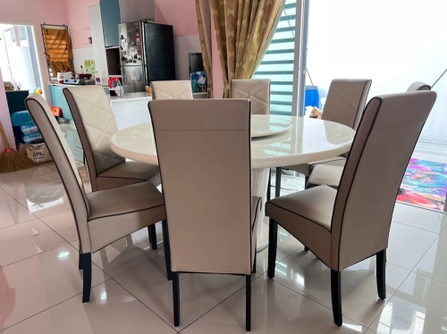 Round Marble Dining Table | Meja Makan Batu | High Back Dining Chair | Round Dining Table with Lazy Susan Area Penang Kedah Bertam Batu Kawan Sungai Petani 