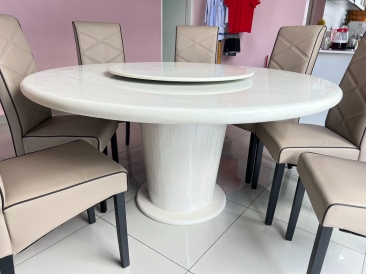 Round Marble Dining Table | Meja Makan Batu | High Back Dining Chair | Round Dining Table with Lazy Susan Area Penang Kedah Bertam Batu Kawan Sungai Petani