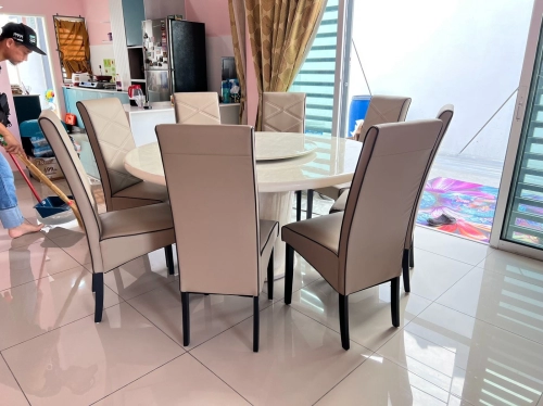 Round Marble Dining Table | Meja Makan Batu | High Back Dining Chair | Round Dining Table with Lazy Susan Area Penang Kedah Bertam Batu Kawan Sungai Petani 