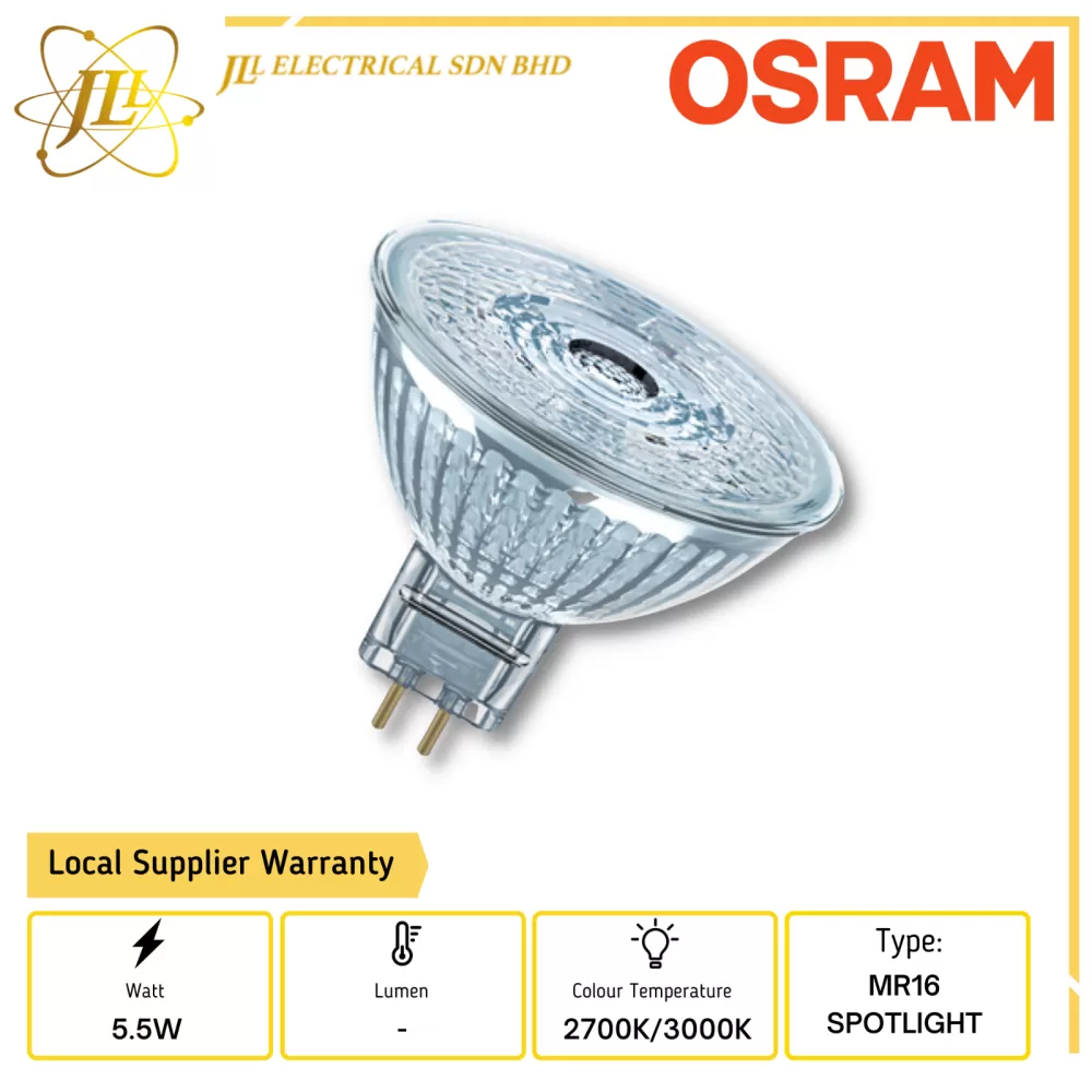 tynd Om dæmning OSRAM LED 5.5W 12V MR16 SPOTLIGHT [2700K/3000K] Kuala Lumpur (KL),  Selangor, Malaysia Supplier, Supply, Supplies, Distributor | JLL Electrical  Sdn Bhd