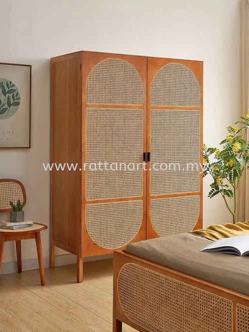 WOODEN WARDROBE WITH RATTAN NETTING