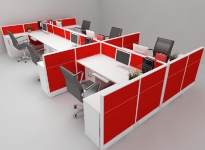 6 cubicle office workstation furniture in red and white design