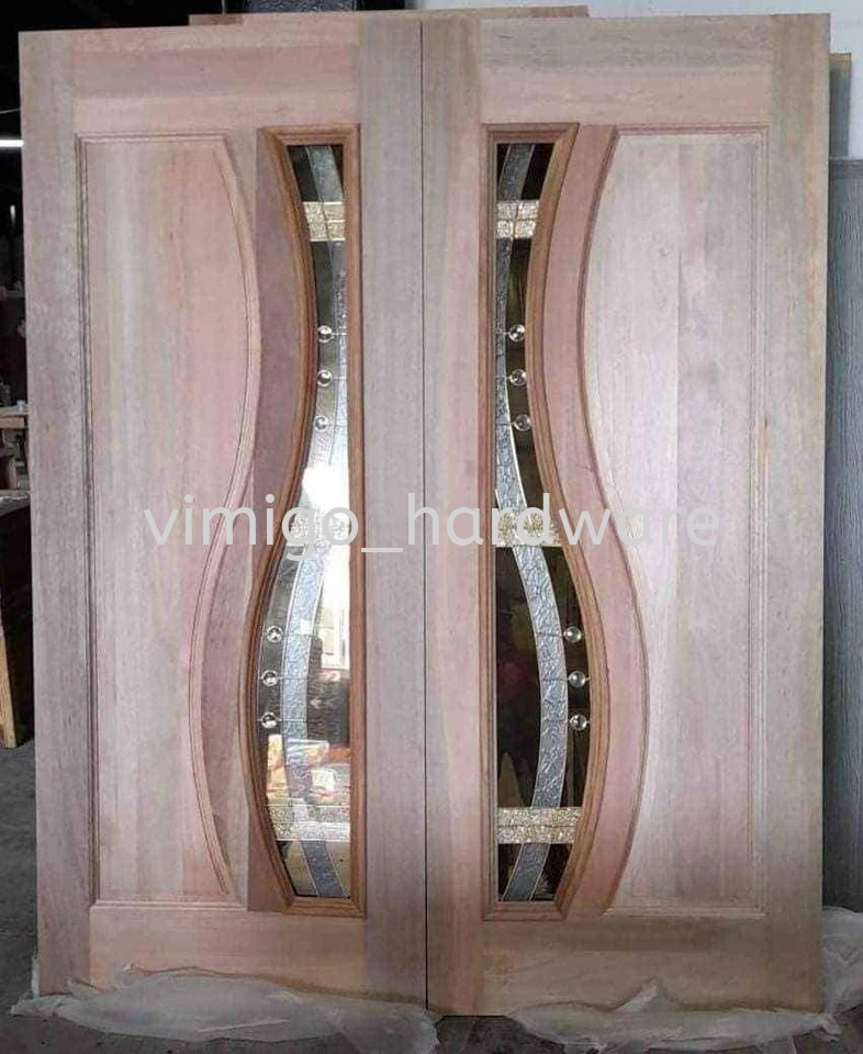 Wood Door  with Glass Design for Main Door Solid Wood Door Solid Door SA71L Double Leaf