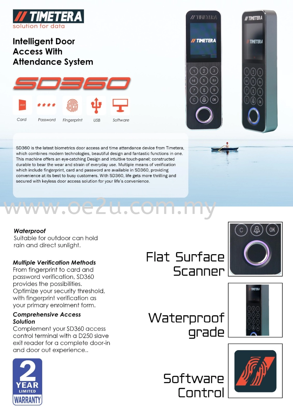 TIMETERA SD360 Fingerprint Time Attendance System With Door Access Control (Software Reporting & WiFi Connection)