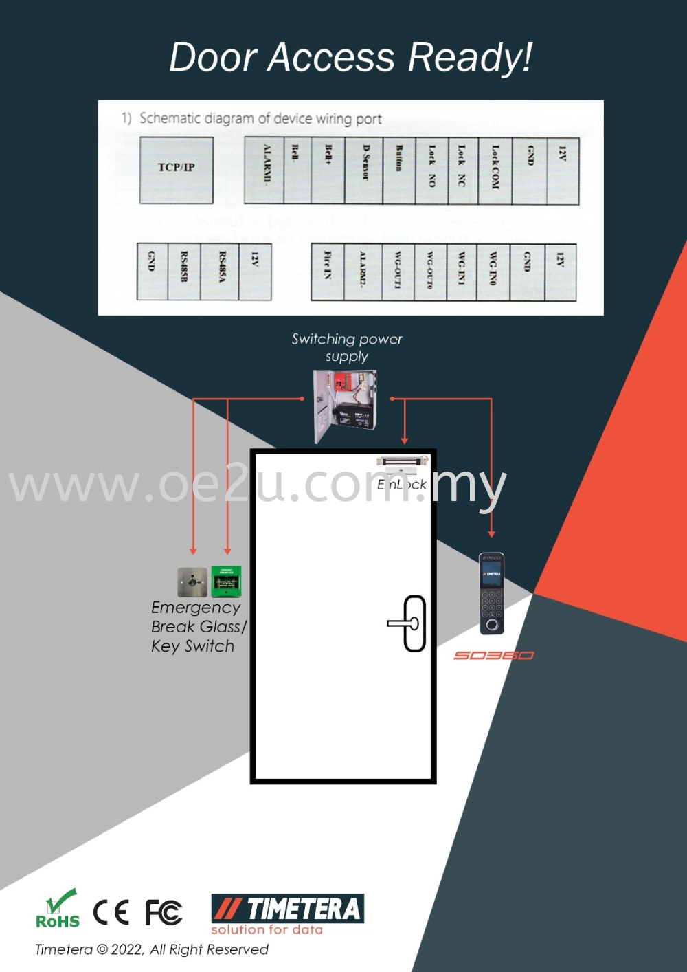 TIMETERA SD360 Fingerprint Time Attendance System With Door Access Control (Software Reporting & WiFi Connection)