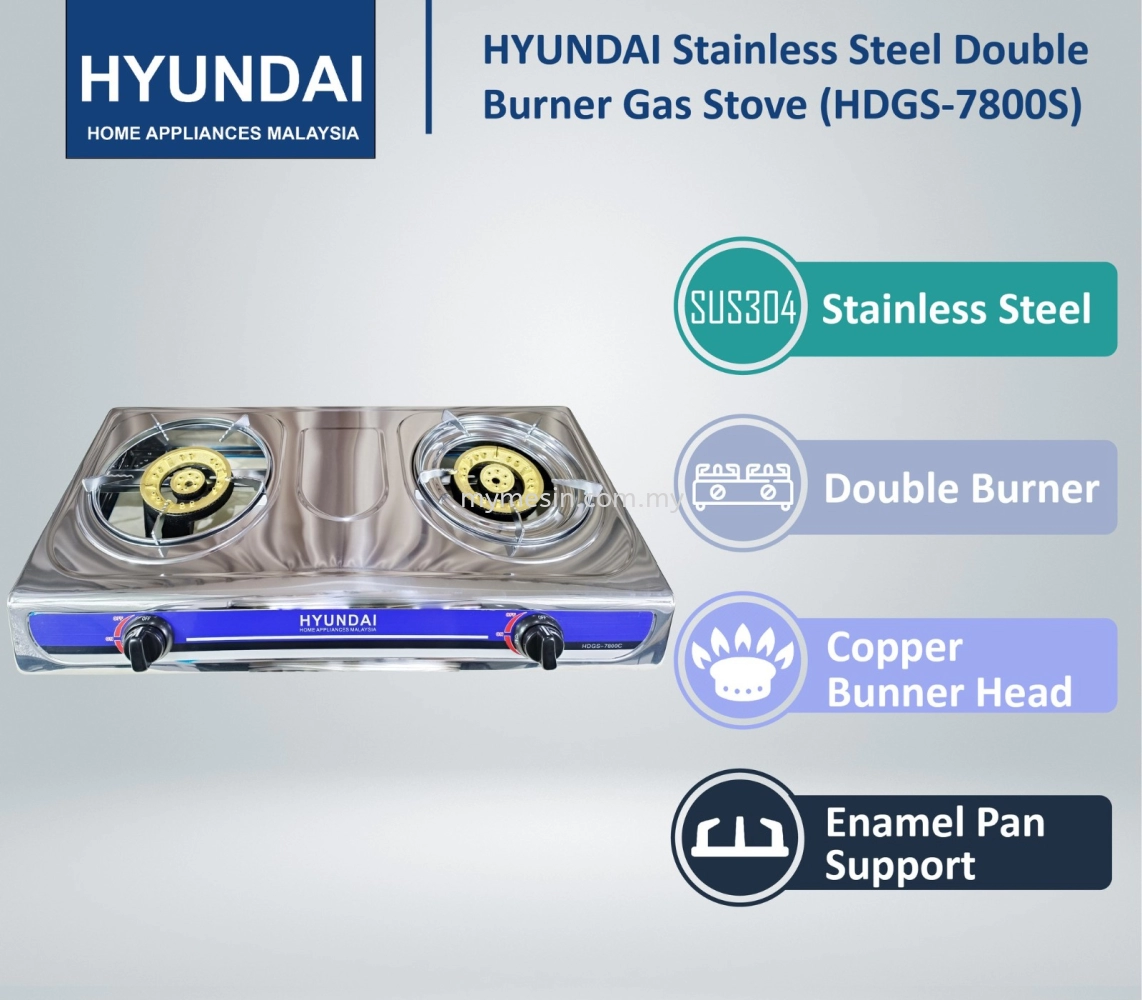 HYUNDAI HDGS-7800S Stainless Steel Double Burner Stove Gas - Copper