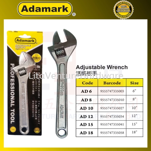 ADAMARK ADJUSTABLE WRENCH  AD6 AD8 AD10 AD12 AD15 AD18