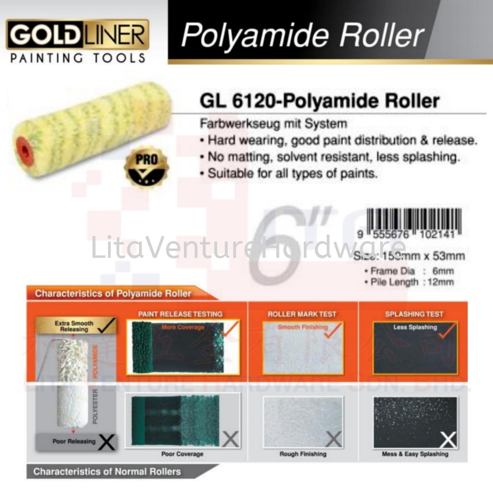 GOLDLINER BRAND GL 6120 POLYAMIDE ROLLER