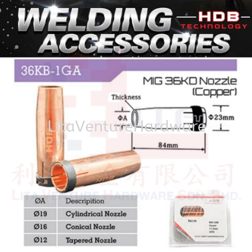 HDB BRAND MIG 36KD NOZZLE COPPER 36KB1GA