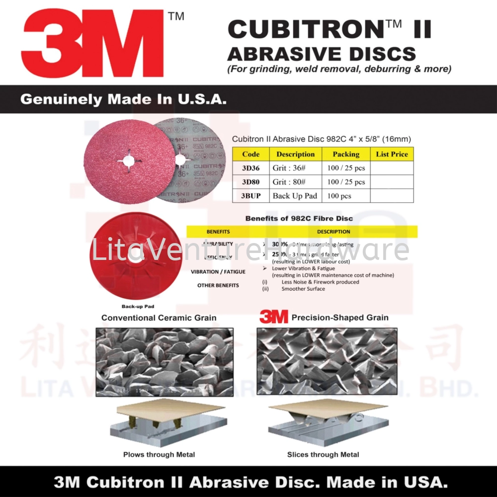 3M CUBITRON II ABRASIVE DISC 982C 4''X58''(16MM) 3D36 3D80 3BUP