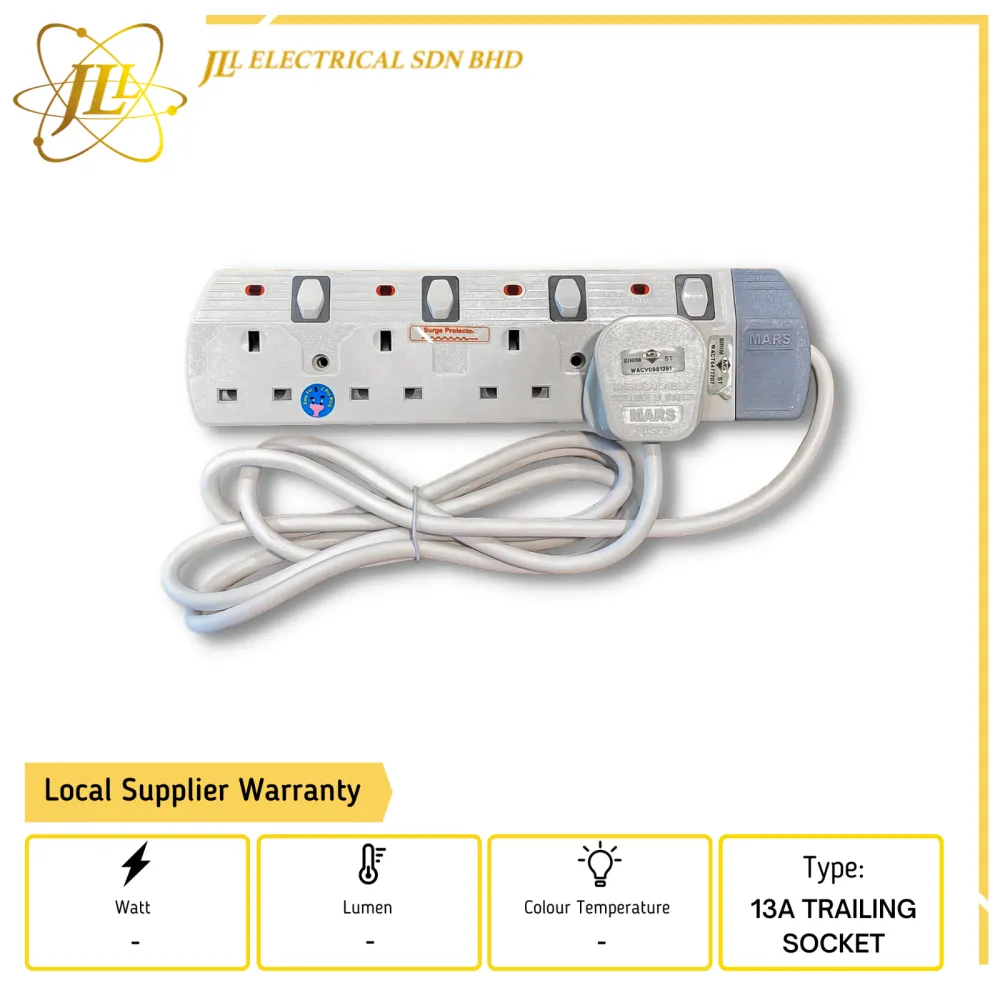 MARS 6724 13A 4 GANG NEON TRAILING SOCKET C/W SIRIM [2M/5M]