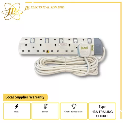 MARS 6725 13A 5 GANG NEON TRAILING SOCKET C/W SIRIM [2M/5M]