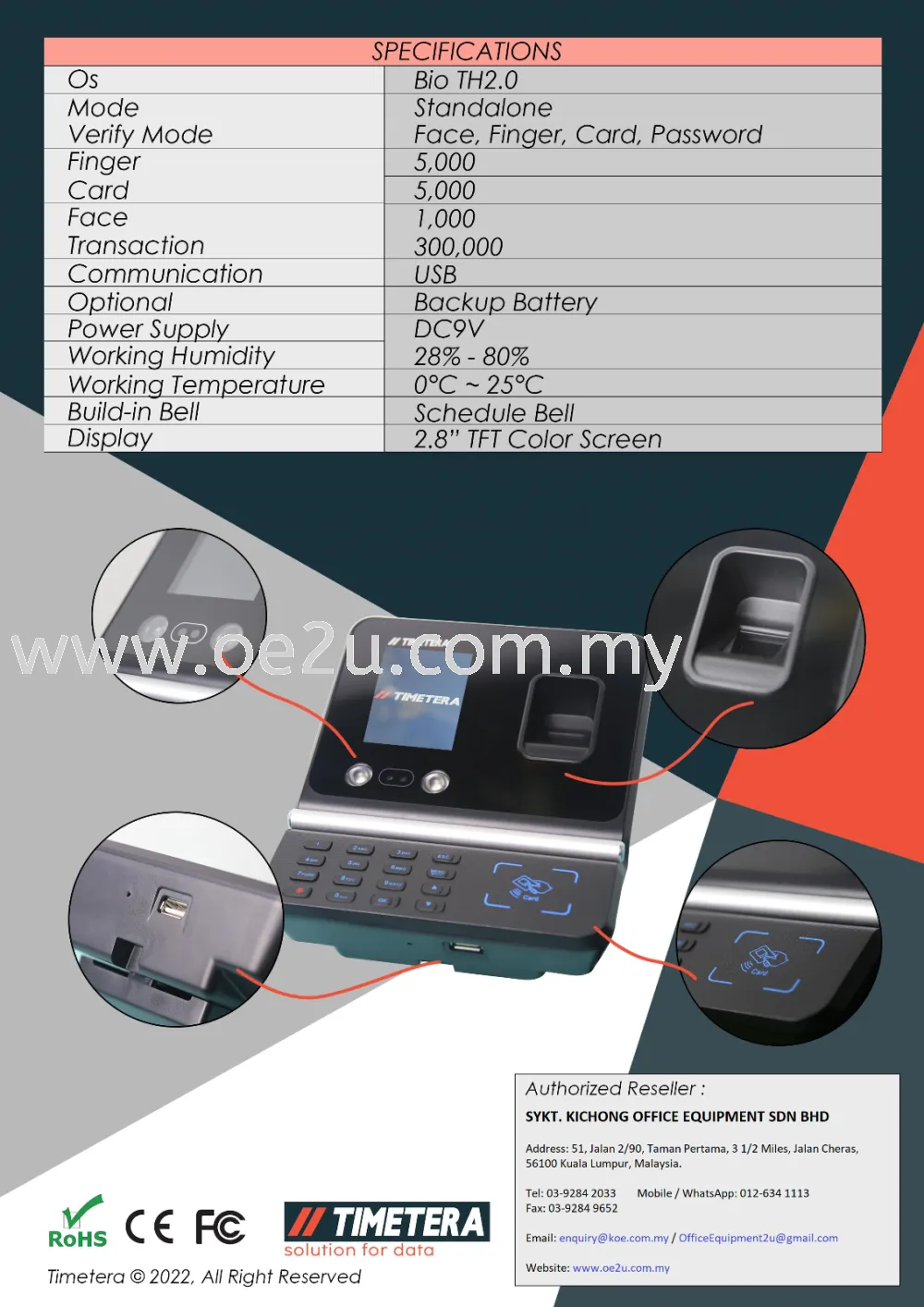 TIMETERA A350 Face Recognition & Fingerprint Time Recorder (NO Software Needed)