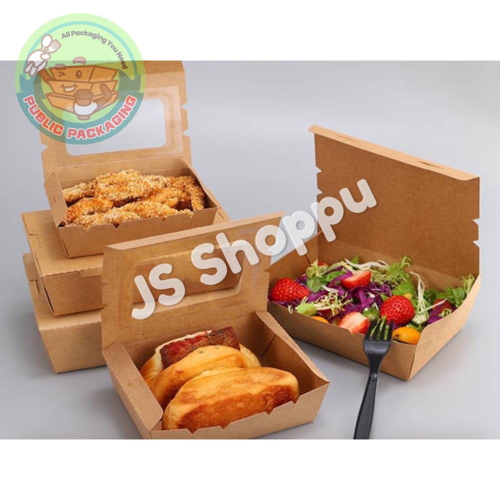 Paper Lunch Box with Window / Clear Lid / Brown / Disposable Paper Lunch Box / 700ml / 1200ml