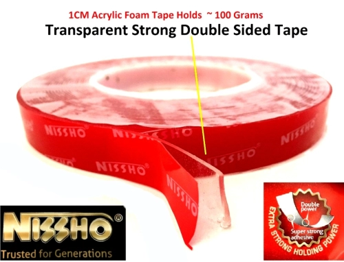 NISSHO DOUBLE SIDED ACRYLIC FOAM TAPE 10MM / 18MM / 23MM TRANSPARENT STRONG ADHESIVE