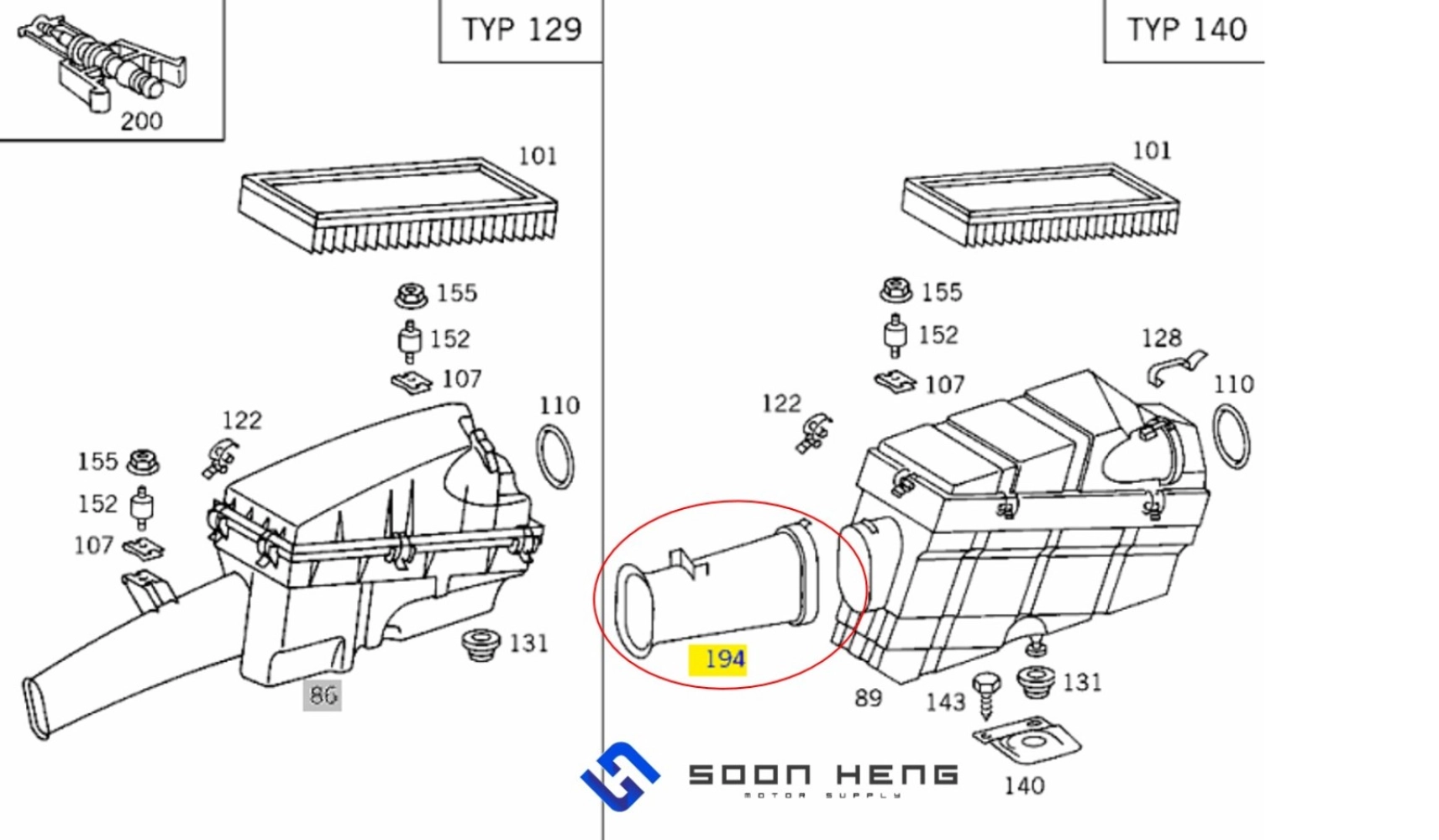 Mercedes-Benz with Engine M104.944/ 994 - Air Scoop (Original MB)