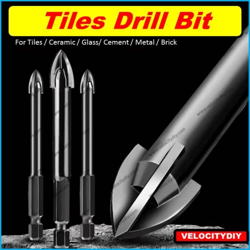 （瓷砖玻璃钻头）6mm 8mm 10mm 12mm Tile Drill Bits with Hex Shank Glass Concrete Drill Bit Cross Tip