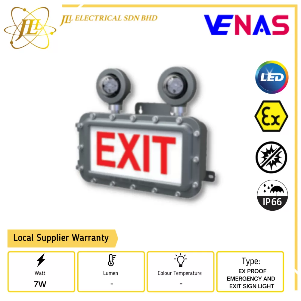 VENAS EX-ES02 B4 AC100-277V IP66 LED RECESSED EXPLOSION PROOF EXIT SIGN + LUMINAIRE + EMERGENCY BACKUP BATTERY 