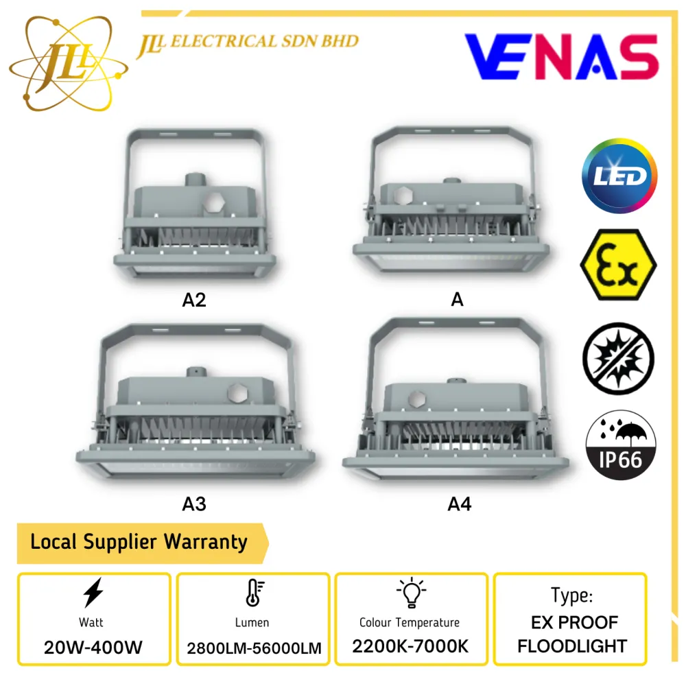 VENAS EX A SERIES 20W-400W AC100-277V 2200K-7000K IP66 LED EXPLOSION PROOF FLOODLIGHT [A/A2/A3/A4]