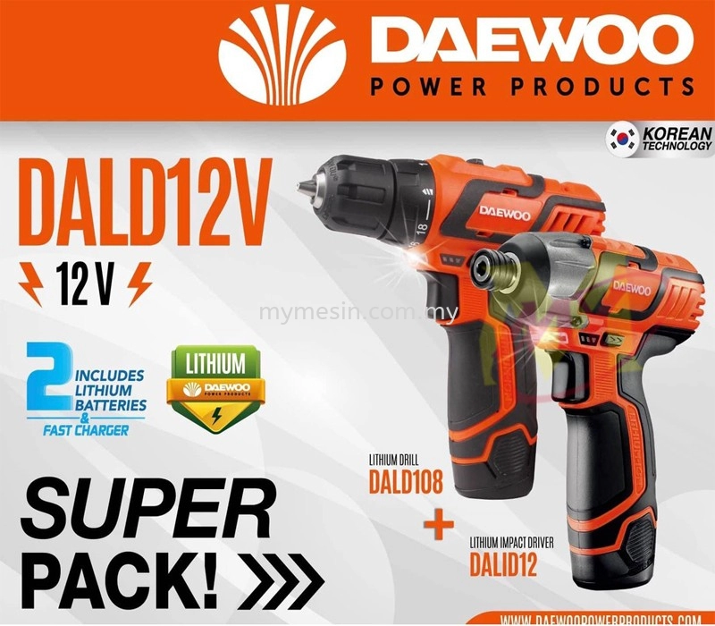 Daewoo DALD12V 12V Super Pack Cordless Drill (DALD108) + Impact Driver (DALID12) [Code: 10136]