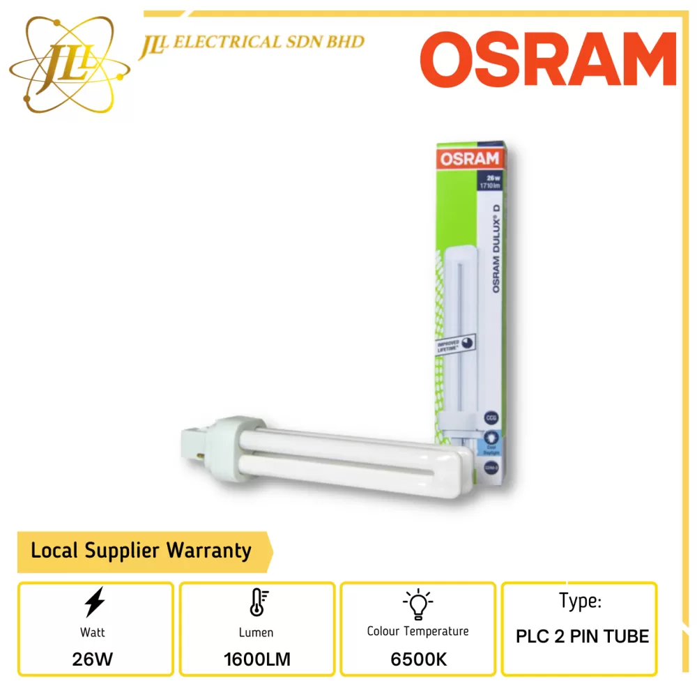 OSRAM DULUX D 26W 6500K PLC 2 PIN TUBE 