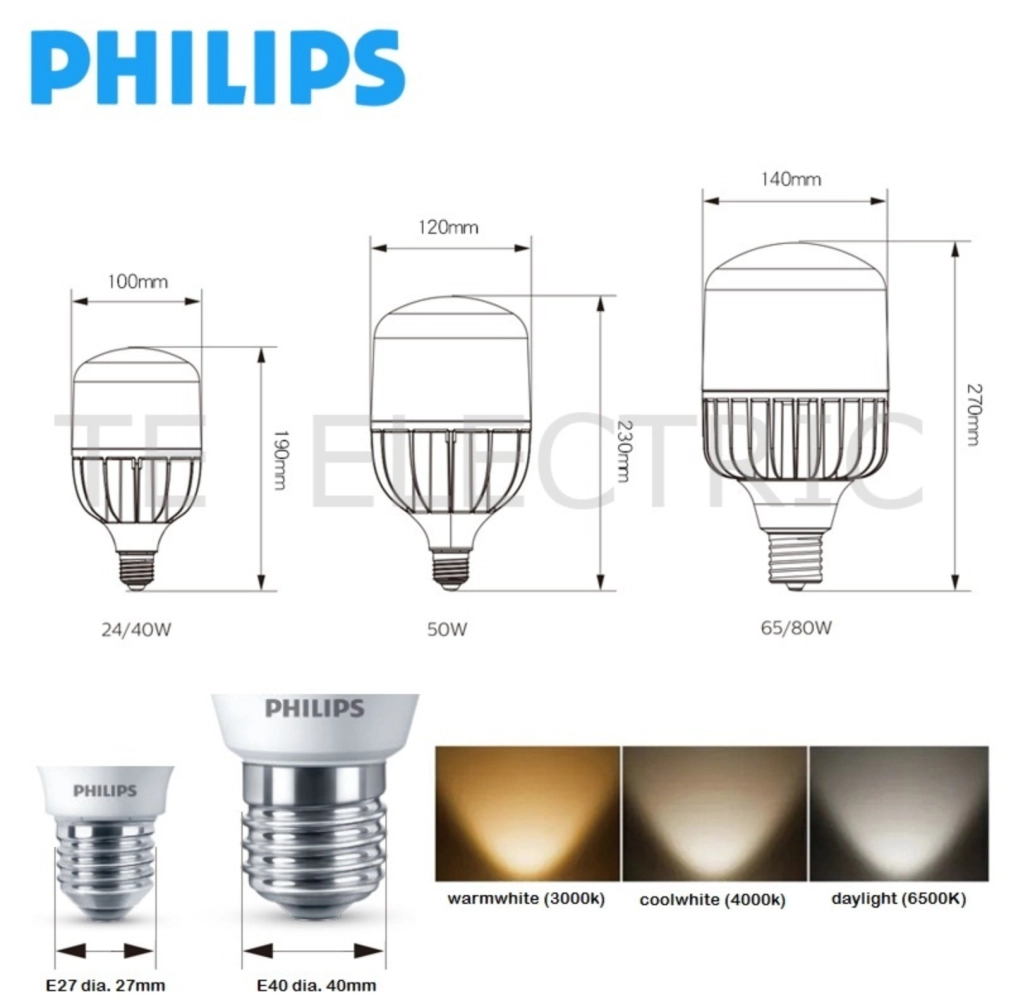 PHILIPS TFORCE LED HIGHBAY BULB E27 / E40 40W / 50W / 80W LED BULB ...