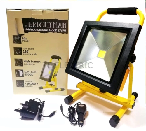 BRIGHTMAN 30W IP65 PORTABLE FLOODLIGHT MAGNET BRACKET LED RECHARGEABLE WORKING LAMP AC DC CHARGER WEATHERPROOF
