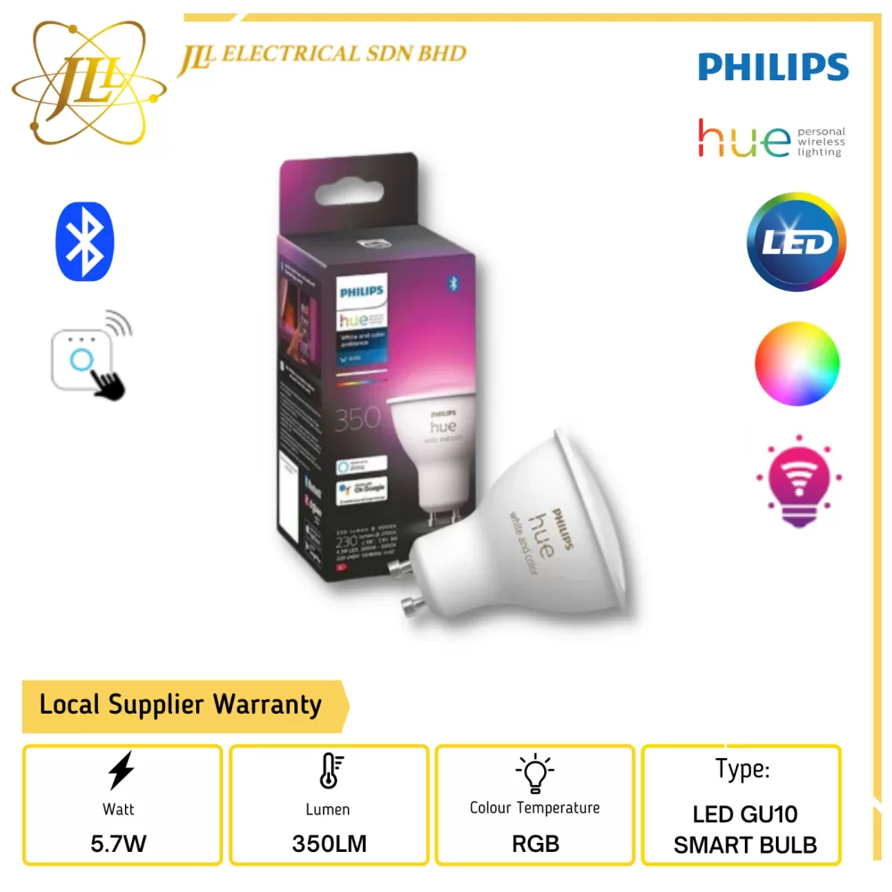 PHILIPS HUE LED BLUETOOTH 5.7W GU10 WHITE & COLOR AMBIENCE LED BULB (SMART  LIGHT) Kuala Lumpur (KL), Selangor, Malaysia Supplier, Supply, Supplies,  Distributor | JLL Electrical Sdn Bhd