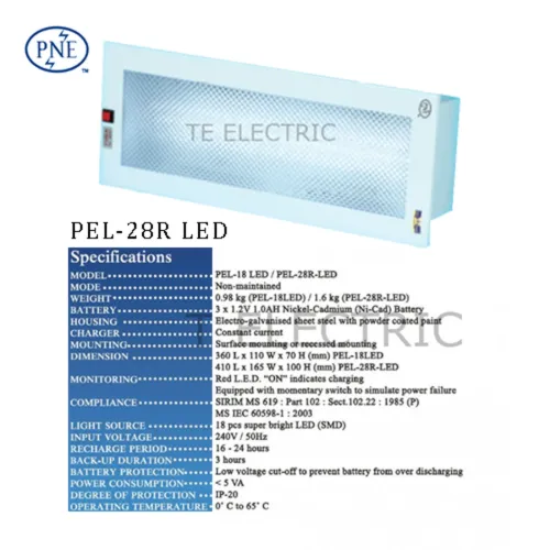 PNE PEL - 28R LED EMERGENCY LIGHT SELF CONTAINED LUMINAIRE RECESSED MOUNTING TYPE BOMBA APPROVED