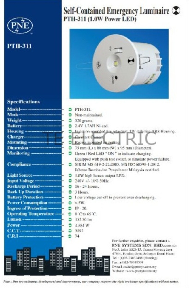 PNE PTH-311 ROUND RECESSED TYPE LED EMERGENCY LIGHT LIGHTING & FIXTURES ...