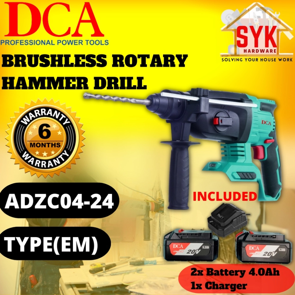 SYK DCA ADZC04-24 Cordless Brushless Rotary Hammer Drill Machine Mesin Bor Tangan Bateri Penebuk Dinding