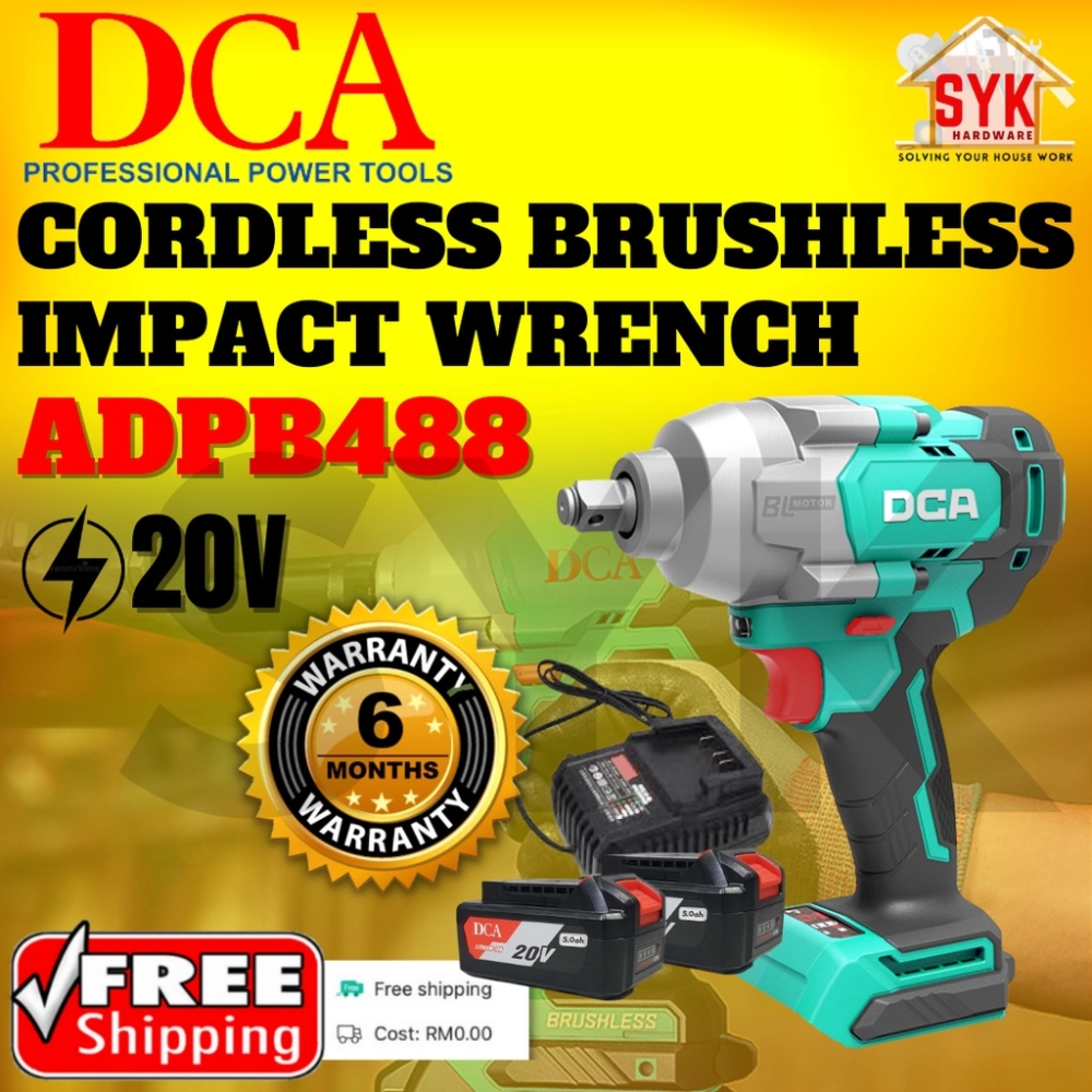 FREE SHIPPING SYK DCA ADPB488 20V Cordless Brushless Impact Wrench Mesin Impak Wrench Menggunakan Bateri