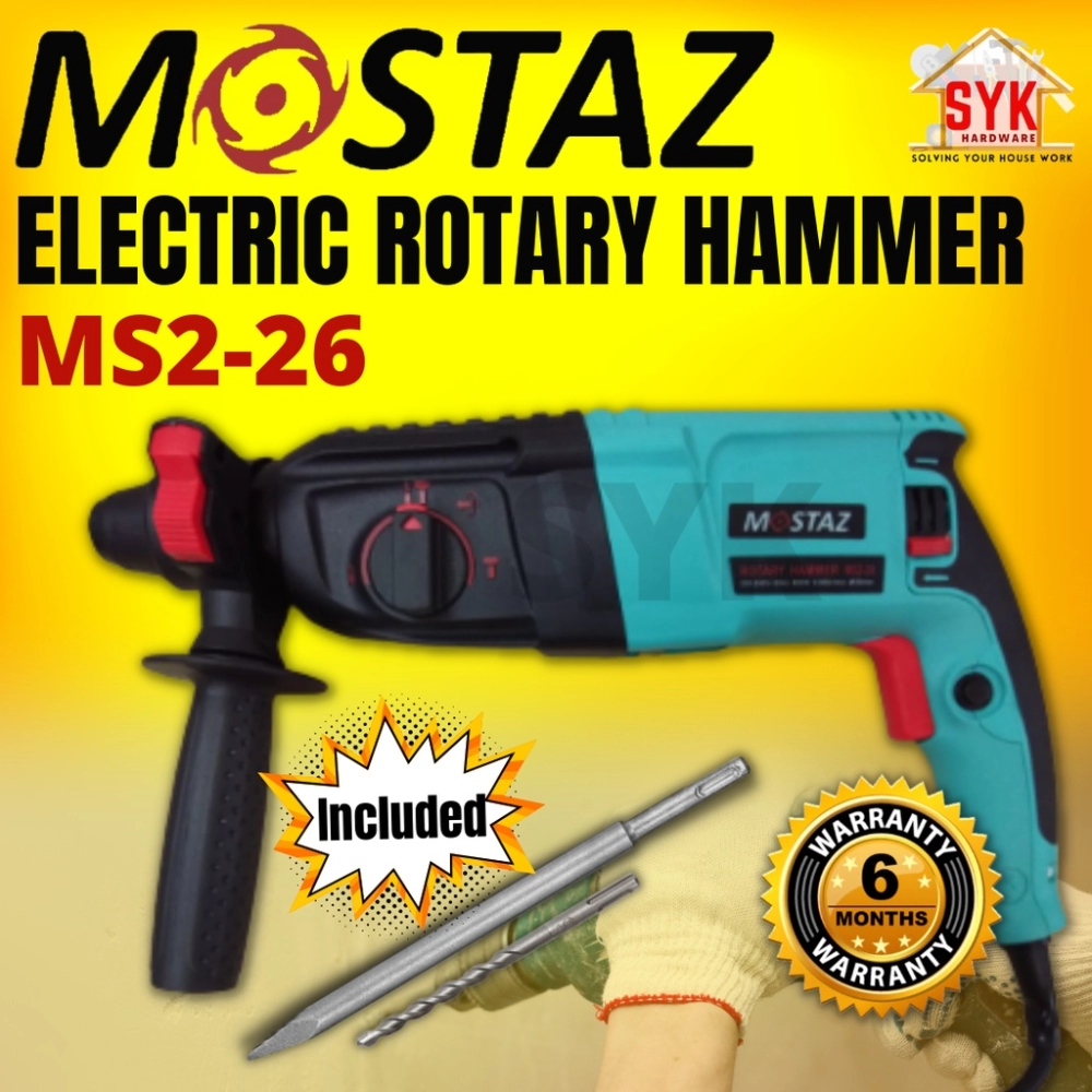 SYK Mostaz MS2-26 3-Mode Electric Rotary Hammer Drill 26mm Gerudi Tukul Tebuk Dinding (800Watt)