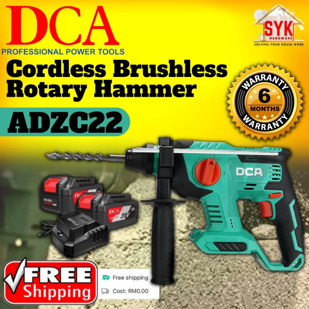 SYK (FREE SHIPPING) DCA ADZC22 Cordless Brushles Rotary Hammer Concrete Drill Dinding Mesin Bor Tumbuk Putar
