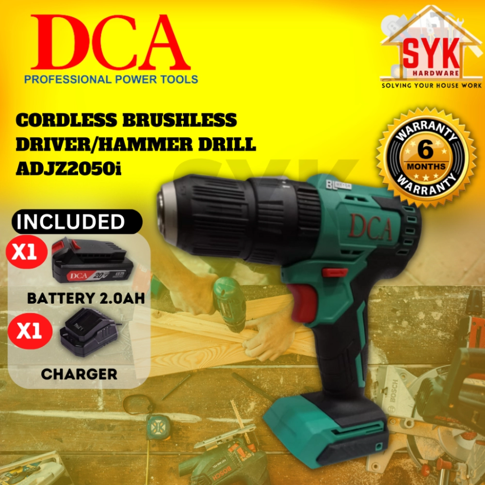 SYK DCA ADJZ2050i Cordless Brushless Driver Hammer Drill Battery Power Tools Mesin Drill Kayu Bateri