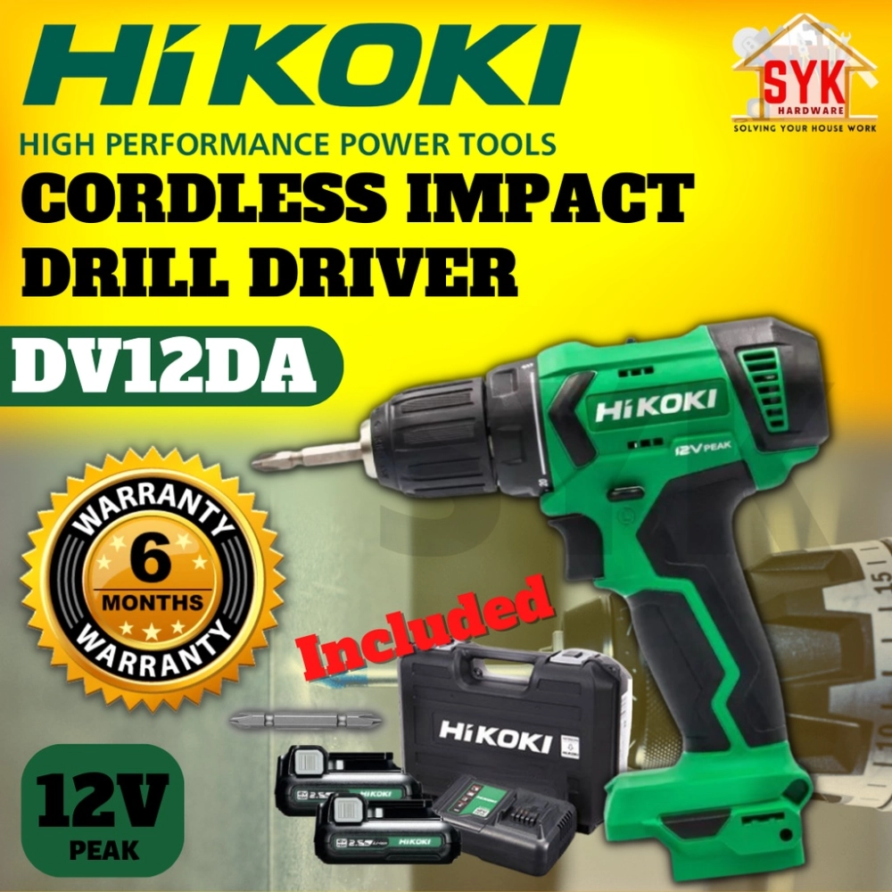 SYK Hikoki Hitachi DV12DA Cordless Impact Driver Drill (Solo Full Set) Mesin Gerudi Menggunakan Bateri