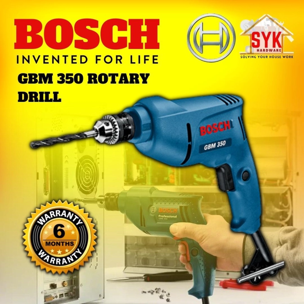 SYK BOSCH Drill GBM 350 Rotary Drill Machine Hand Drill Bosch Power Tools Mesin Drill 电钻 - 06011A95L0 (Free Gift)