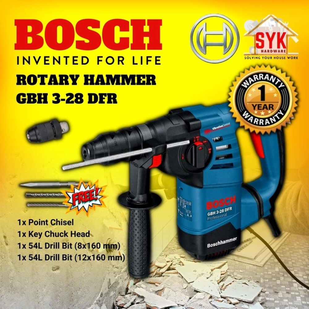 SYK BOSCH GBH 3-28 DFR Rotary Hammer Drill Brushless Power Drill Power Tools Hemmer Drill - 061124A0L0 (Free Gift)