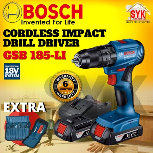 SYK Bosch 06019K31L2 18V GSB 185-LI Professional Cordless Impact Drill Driver Mesin Pemacu Gerudi Kesan Tanpa Kord Set