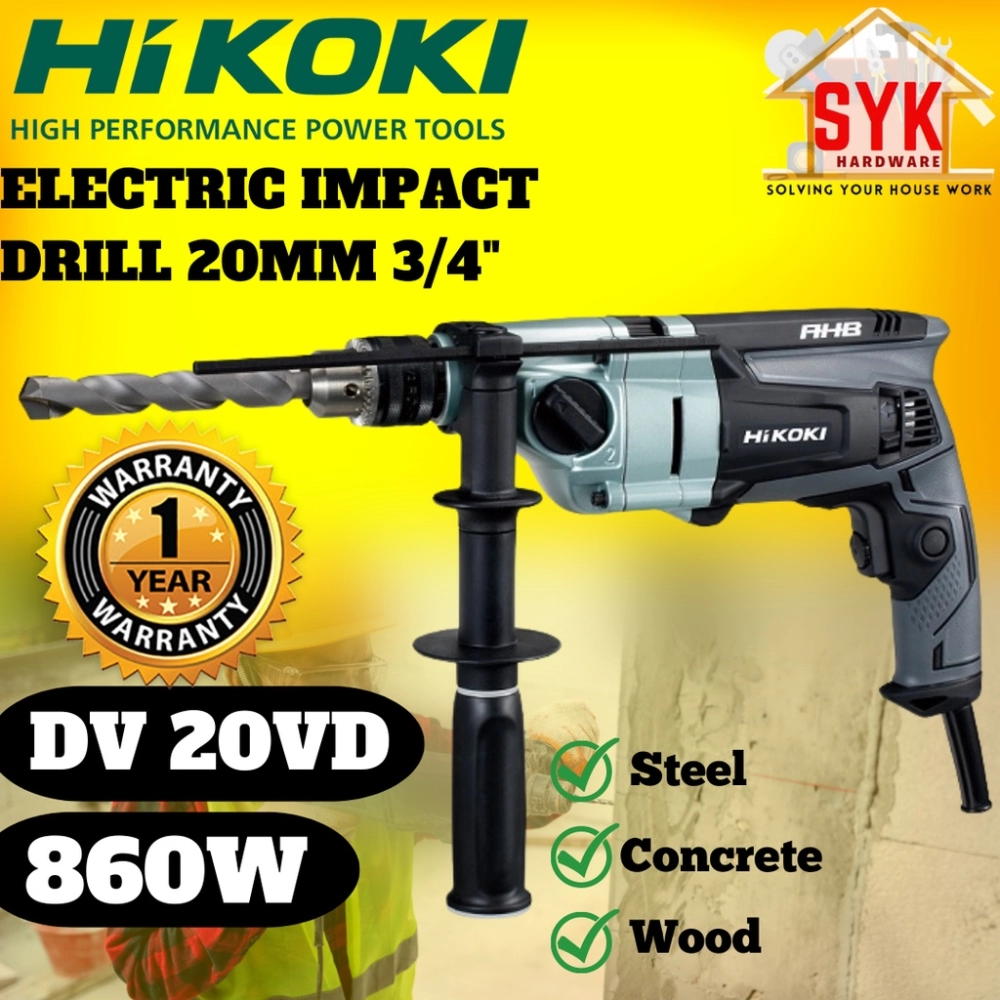SYK Hikoki DV20VD 860W Electric Impact Drill Concrete Wood Drill Machine Power Tools Mesin Drill Gerudi Dinding
