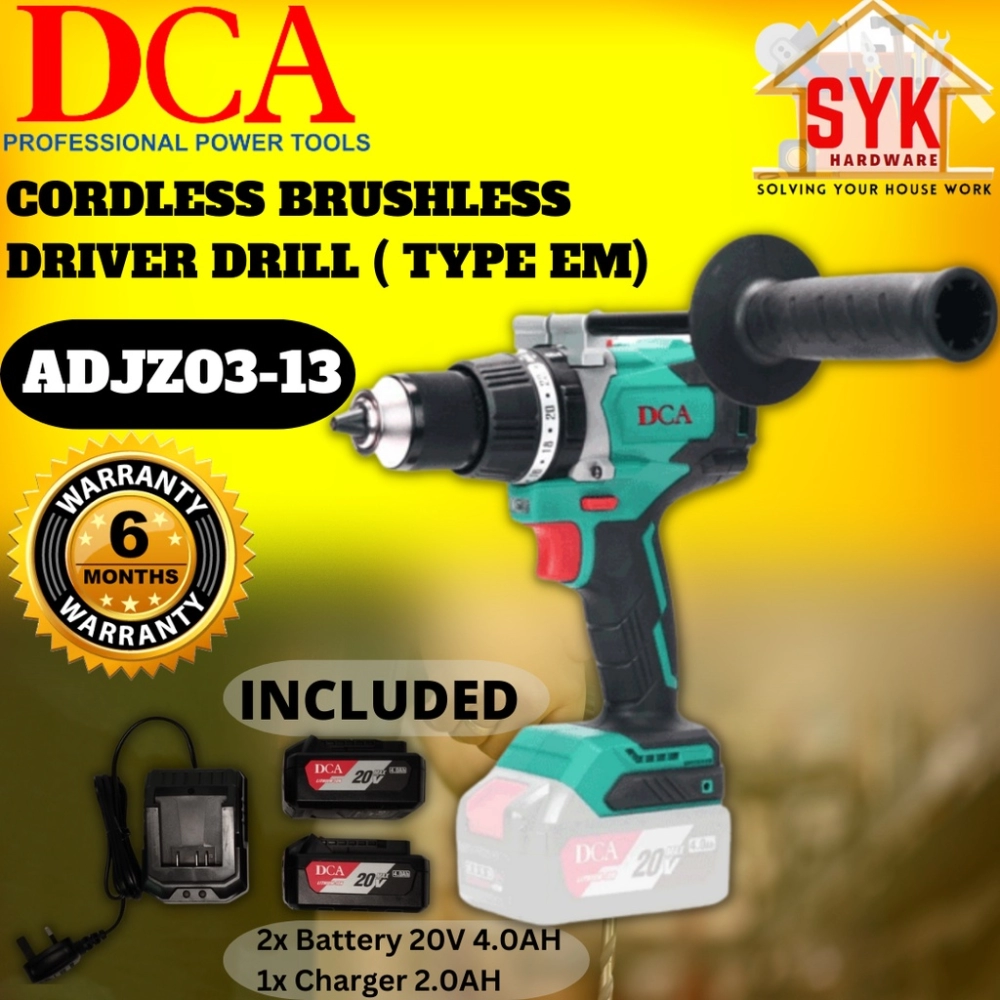 SYK DCA ADJZ03-13 20V Cordless Brushless Driver Hammer Drill Machine Hand Drill Mesin Bor Tangan Bateri