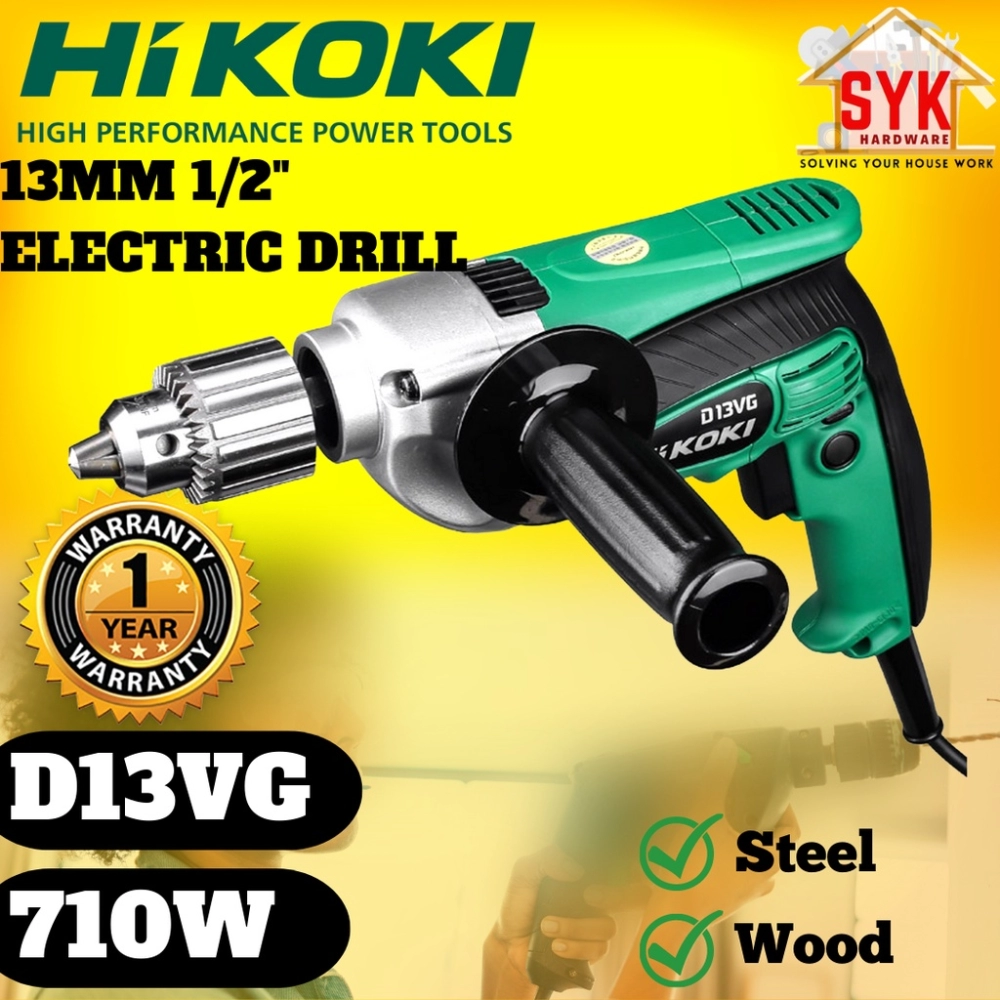 SYK Hikoki D13VG 710W Electric Drilling Wood Steel Machine Hand Drill  Mesin Drill Kayu Gerudi Elektrik