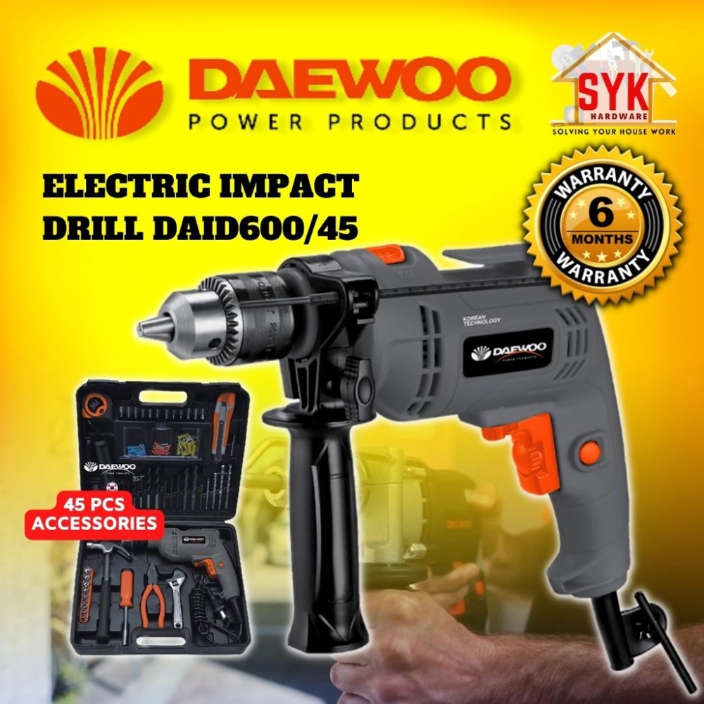 SYK DAEWOO DAID600/45 Electric Impact Drill Set 13mm Concrete Wood Drill Machine Power Tools Mesin Drill