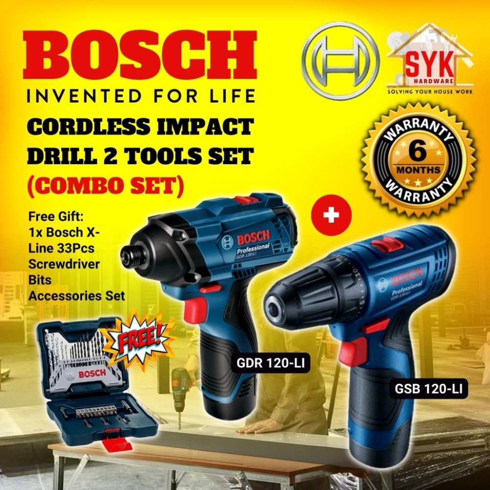 SYK Bosch Combo Set GSB 120-LI Cordless Impact Drill + GDR120-LI Cordless Drill Driver 2 Tools Set 12V - 06019G81L3