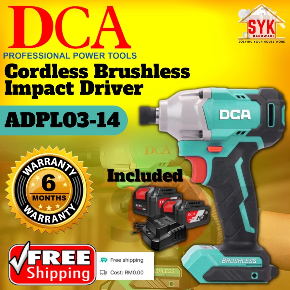 (FREE SHIPPIING) SYK DCA ADPL03-14 Cordless Brushless Impact Driver Impact Wrench Mesin Impak Wrench Drill (20V)