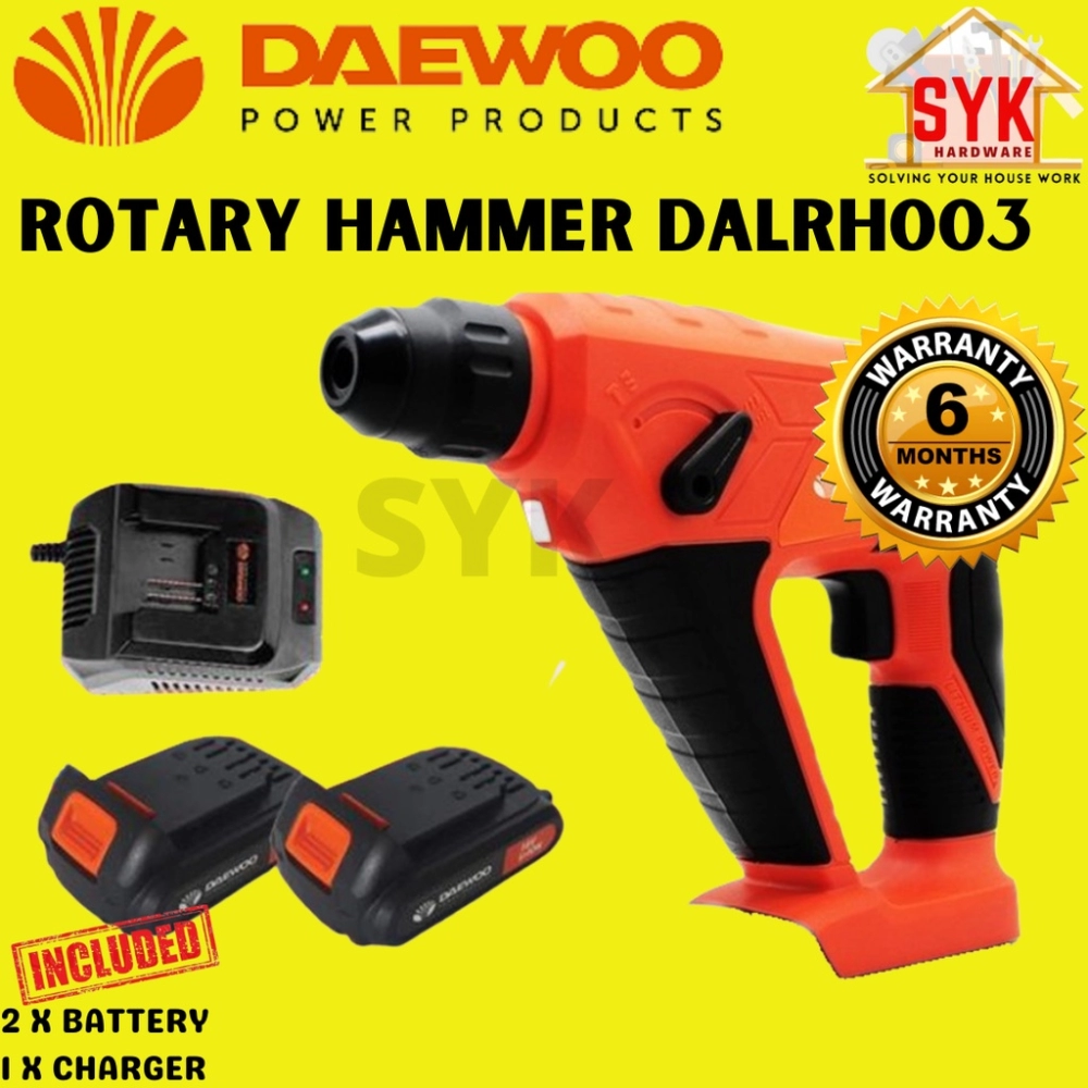 SYK DAEWOO DALRH003 Cordless Rotary Hammer with 2 Battery &1 Charger / Gerudi Tukul Putar Peralatan Kuasa 20Voltage
